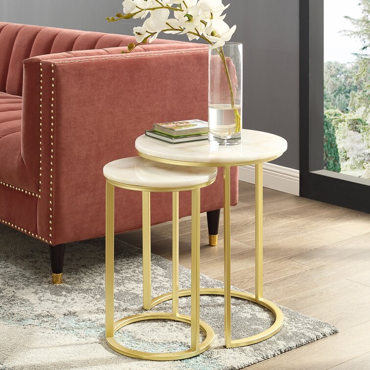 Irene Round Marble Top Nesting End Table with Metal Base